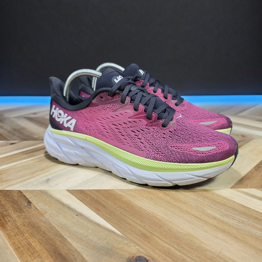 Hoka One One Clifton 8 Womens 8.5 Pink White Athletic Running Shoes Sneakers